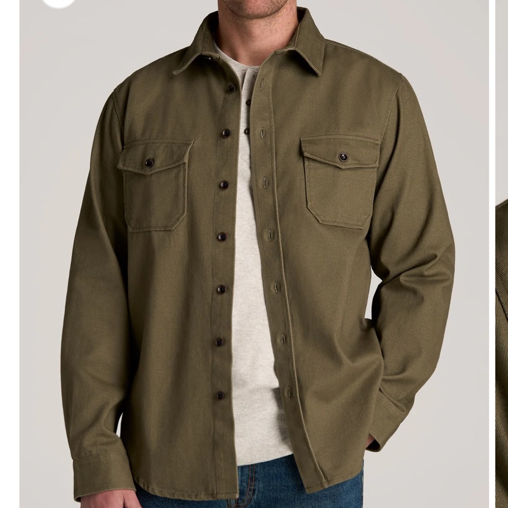 American Tall LJ&S Double Weave Shirt for Tall Men Vintage Thyme Green Size MXT